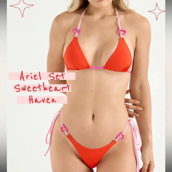 NWT OneOne Swimwear Valentines Day Bikini Ariel Sweetheart Haven Red Pink NEW - Picture 2 of 7